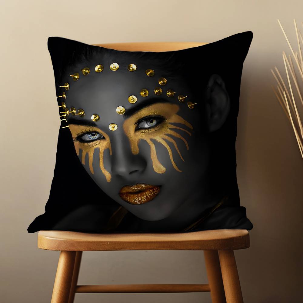 Black Skin Golden Makeup Throw Pillow Case For 45*45cm,55*55cm,30*30cm For Home Bedroom Decoration And Protector