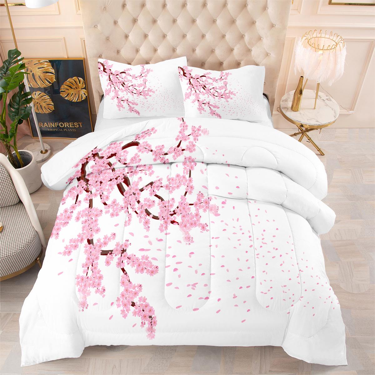 Peach Blossom Landscape Painting Fat Quilt Printed Quilt 3d Printed Three-piece Quilt Cover Set 140*200cm