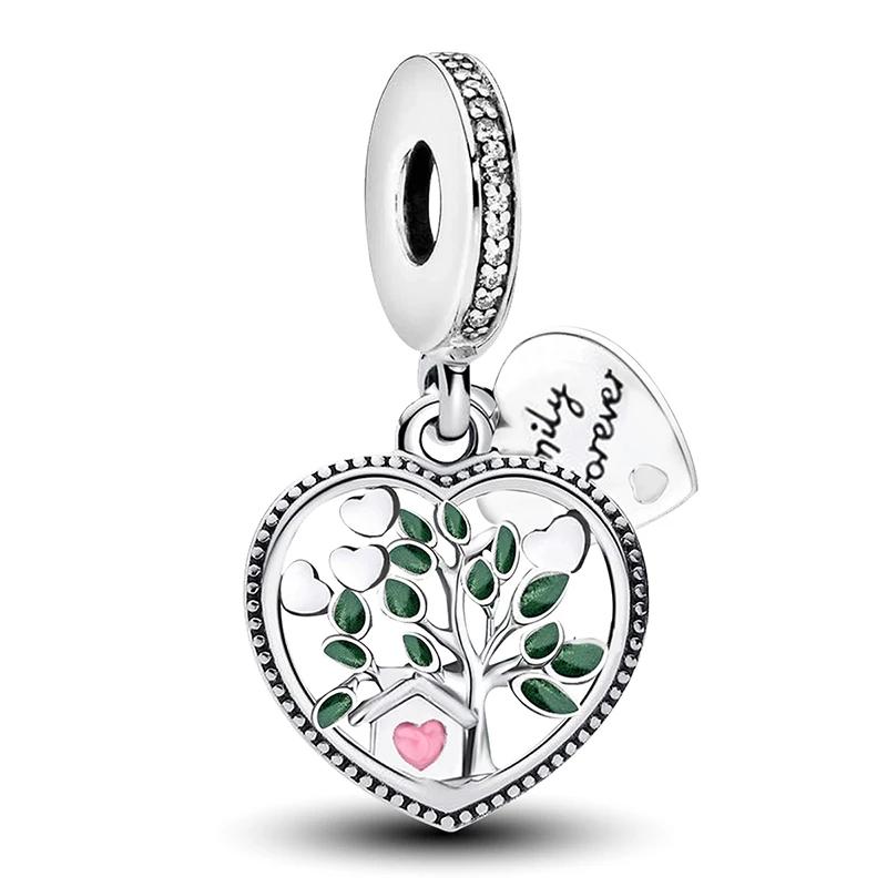 Copper Romantic Red Love Heart Pink Charms Beads Fit Original Pan Diy Bracelets For Woman Pendant Fine Jewelry