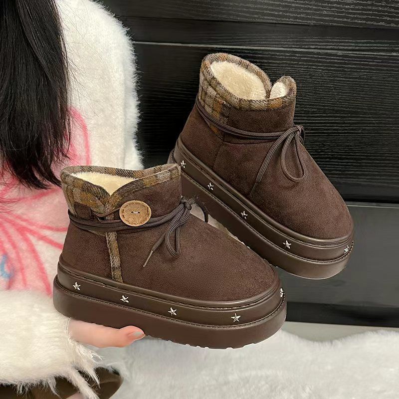 Seasonal fashion velvet snow boots women's outer wear casual warm non-slip thick-soled short boots