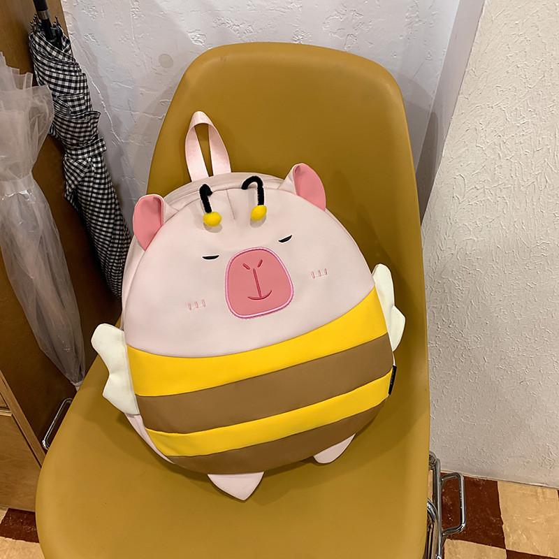 Nylon Cute Honeybee Backpack With Embroidery For Casual Travel And Student Use