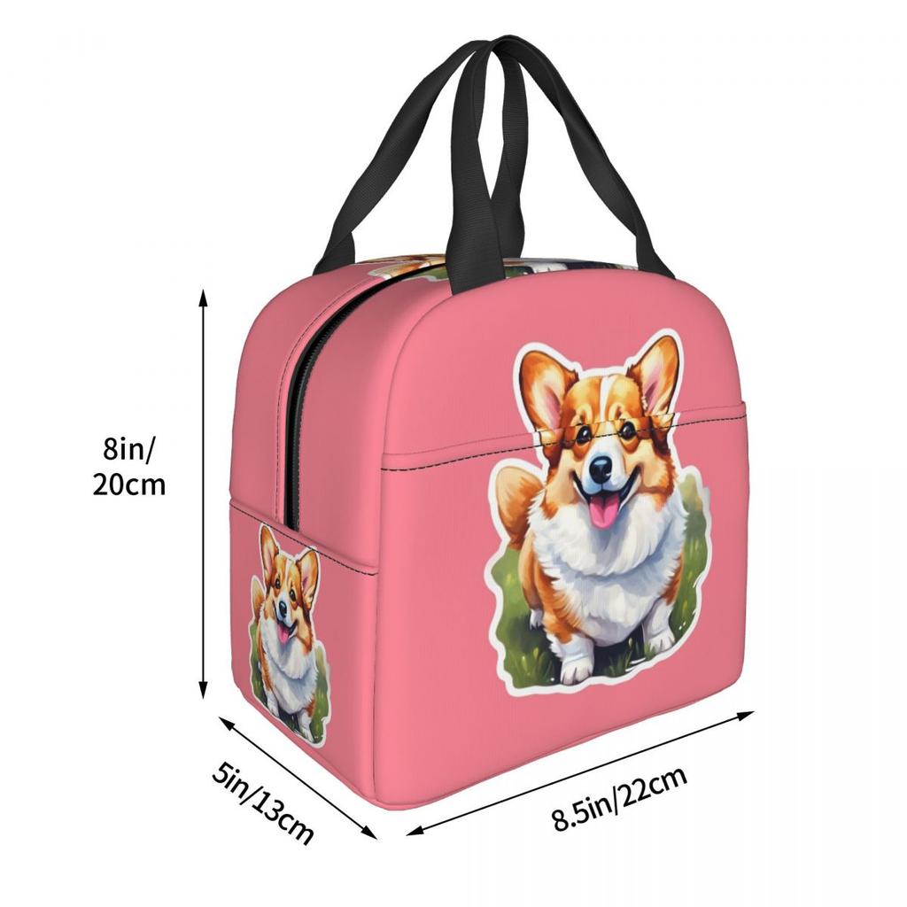 Corgi Watercolor Insulated Lunch Bag for Women Kids Portable Food Boxes Thermal Lunch Box Tote