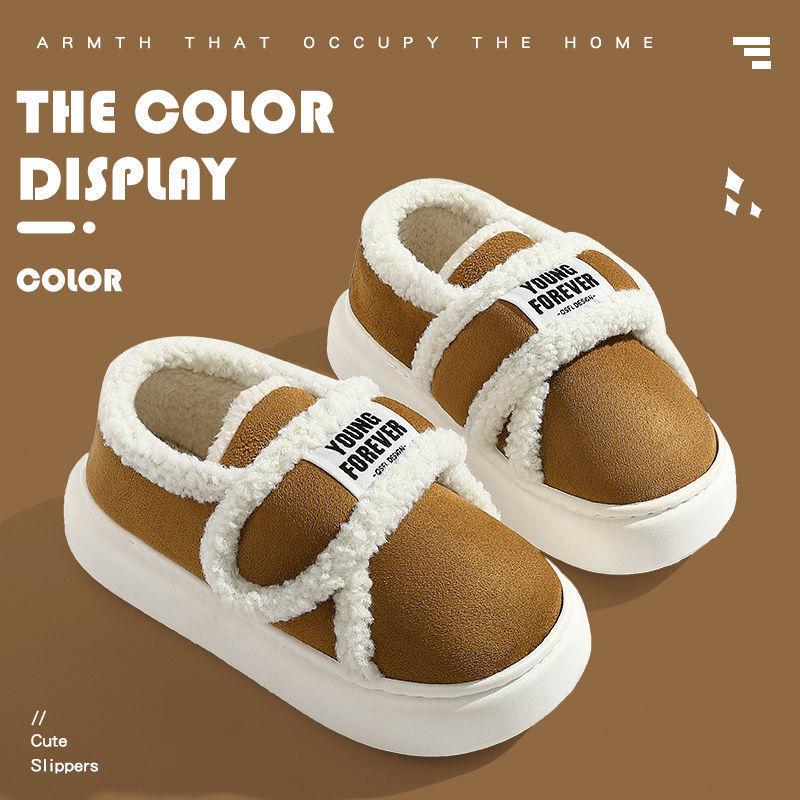 

New cotton slippers women s winter indoor home bag heel velvet thick-soled warm outer wear fluffy cotton shoes 40-41 [Recommended foot wear for 39-40]