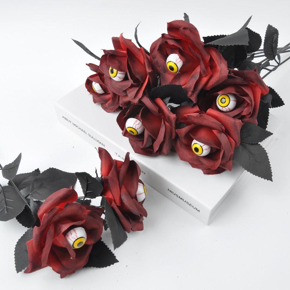 10PCS Funny Eyeball Fake Flower Scary Artificial Rose Flower Halloween Eyeball Rose  Halloween Decor