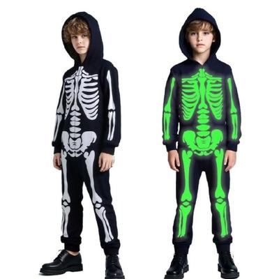 Kinder Halloween Kostüm Leuchtet im Dunkeln Skelett Anzug Overall Design Freundlicher Overall Rollenspiel Party Outfits
