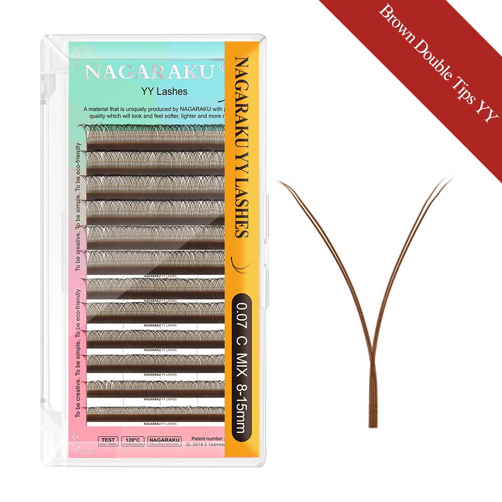 Brown YY Shape Eyelash Extension NAGARAKU 12 Lines Brown Color Super Soft Natural Premium Eyelash Extension