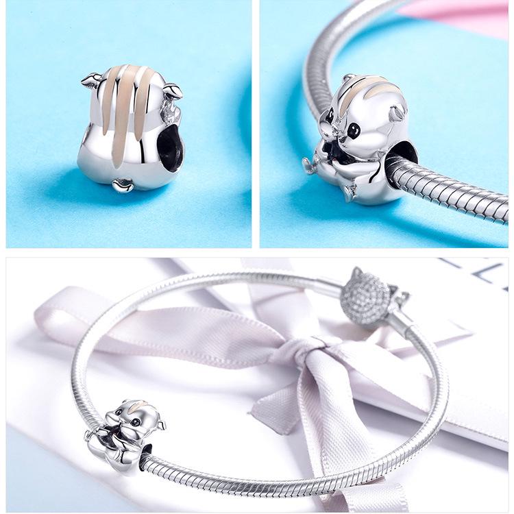 Handmade Sterling Silver Hamster Bead - Cute DIY Animal Accessory, 925 Silver