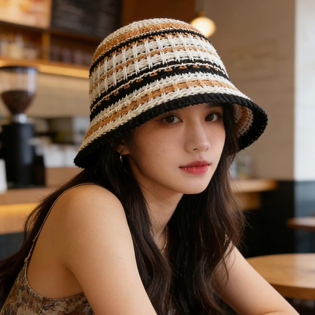 Fashion Vintage Bucket Hat for Women Summer Hollow Breathable Colorful Knitted Sunshade Basin Cap Girls Outdoor Panama Hat