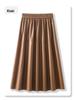 Coffee PU Leather Elastic Waist A-Line Pleated Midi Skirt - Women's 2024 Spring/Autumn Style