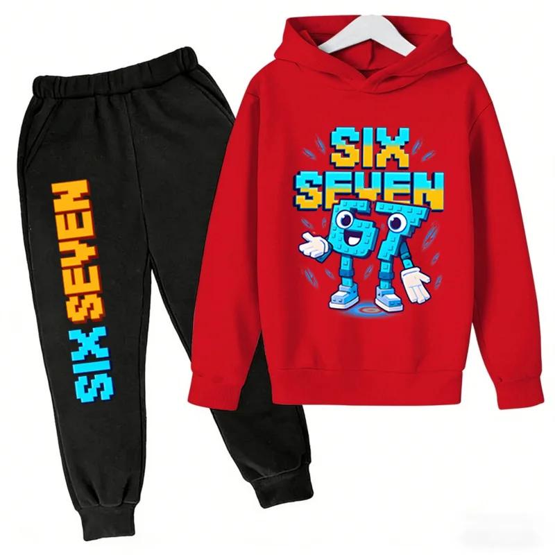 Ensemble De Survêtement Spring Steal A Brainrot 67 Six Seven Print Pour Enfants, Sweat-shirt + Pantalon