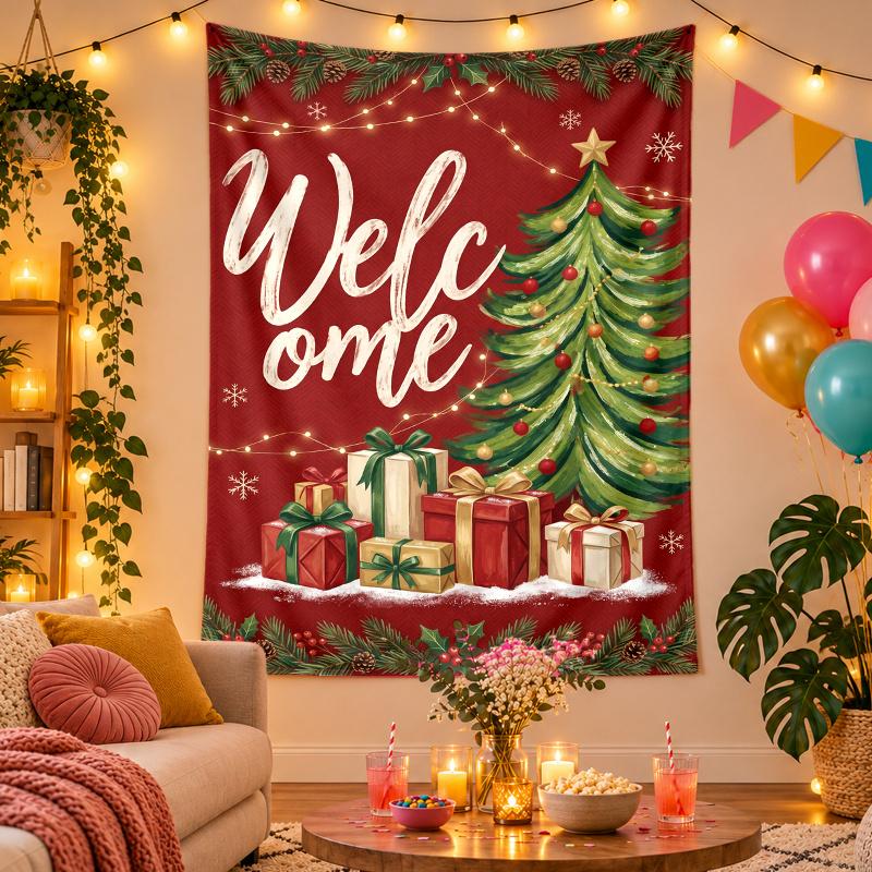 Christmas Theme Wall Tapestry, Xmas Wall Hanging, Holiday Home Bedroom Decoration