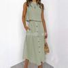New Round Neck Vest Top Long Sleeve A-Line Dress Two Piece Set