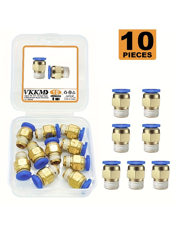 10 Pcs PC Pneumatic Quick Couplings, Copper Threaded Straight Air Hose Connectors, All-Copper Clamping Quick-Insert for Pneumati