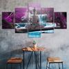 Buddha Waterfall Purple Tree Scene Canvas 5 Piece Five Panel Wall Print Modern Art Poster Picture Home Decor Gift For Him For Her