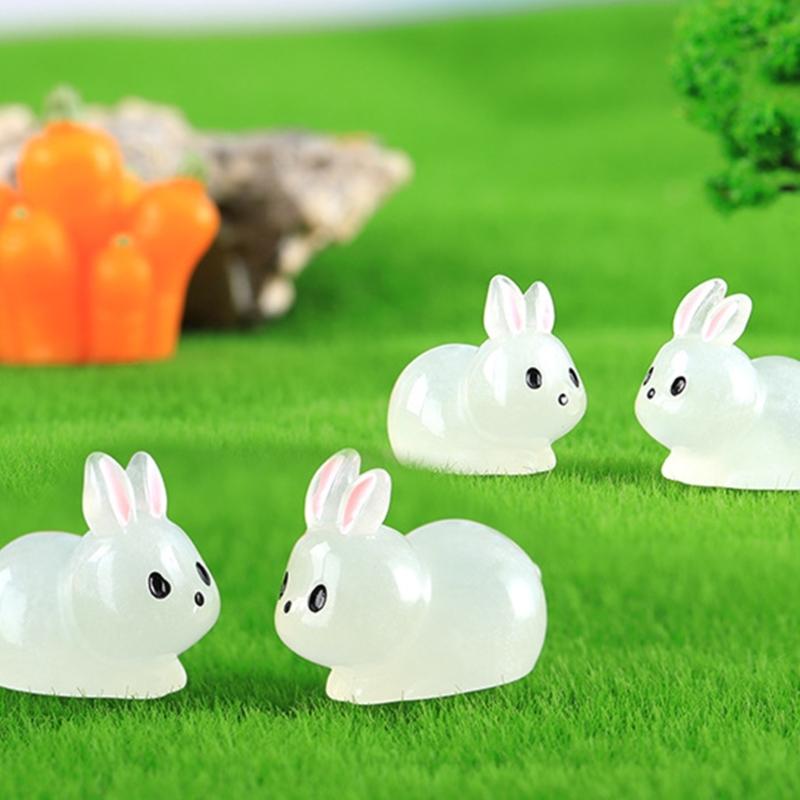 Miniature Glowing Rabbit Figurines 20pcs/set Mini Resin Statue Decorative Ornaments for Indoor Outdoor Garden Yard