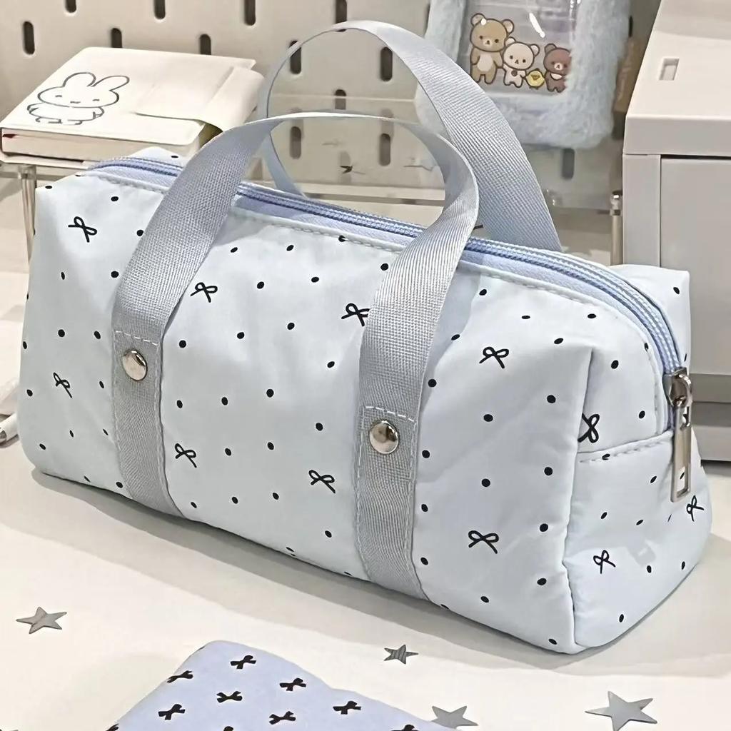 White Blue Color Star Polka Dot Tote Pencil Case Instagram Aesthetic Cute Pen Bag for Kids Large Capacity Stationery Organizer