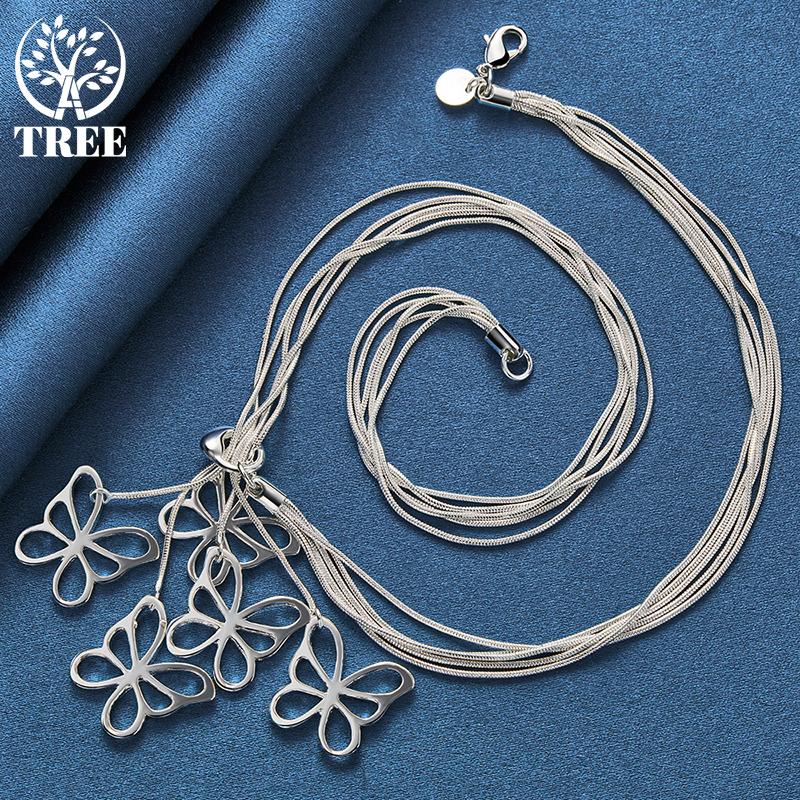 Bijuterii colier cu lanț cu șarpe cu cinci fluturi din argint 925