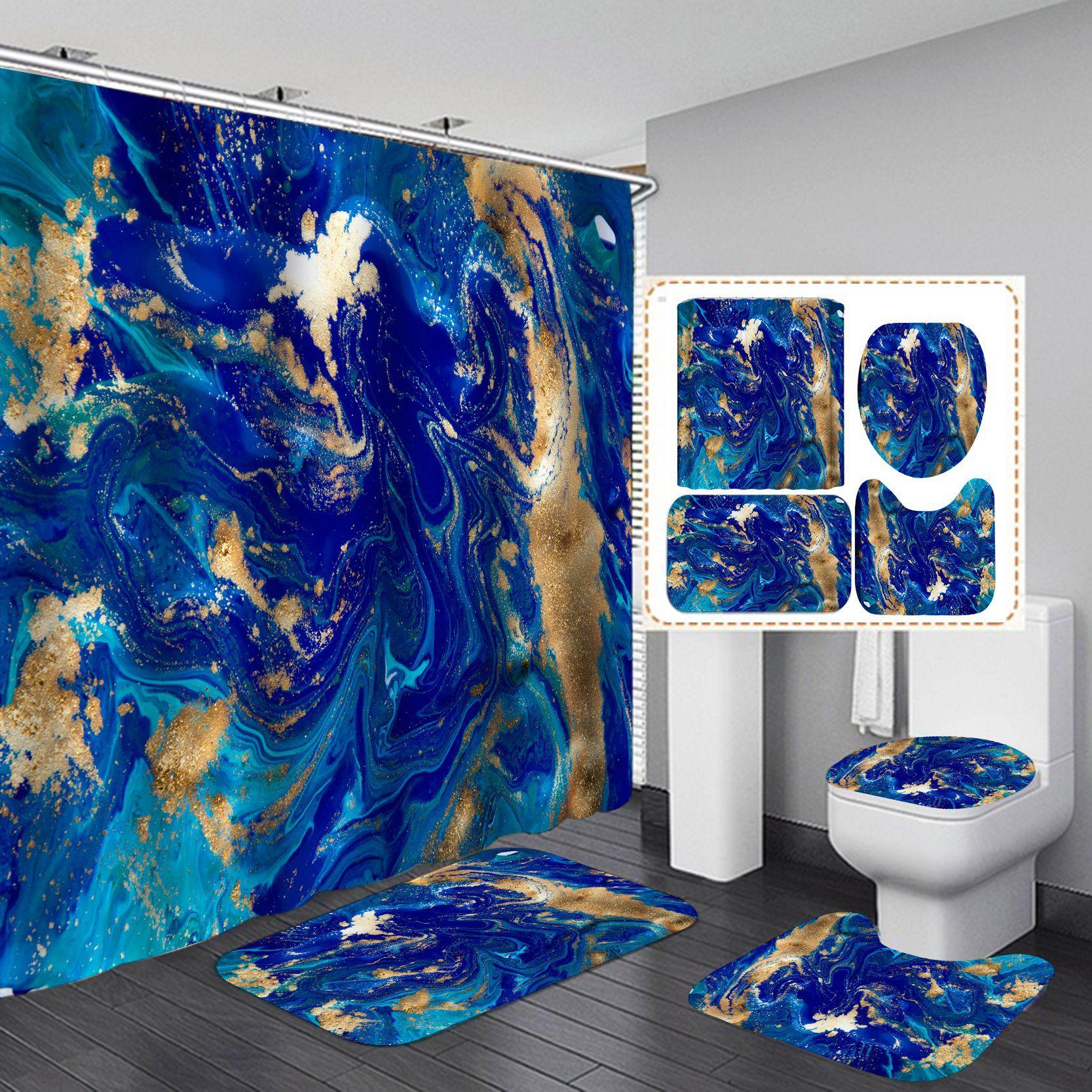 

4 шт., роскошные мраморные занавески для душа, наборы для декора ванной комнаты с 12 крючками, коврик для ванной, коврик для крышки унитаза и нескользящий U-образный коврик