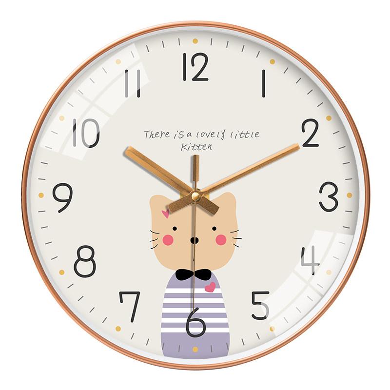Cute Kitten Cartoon Wall Clock Minimalist Nursery Decor with Sweet Cat Design Silent Non-Ticking Easy To Read for Kids Bedroom