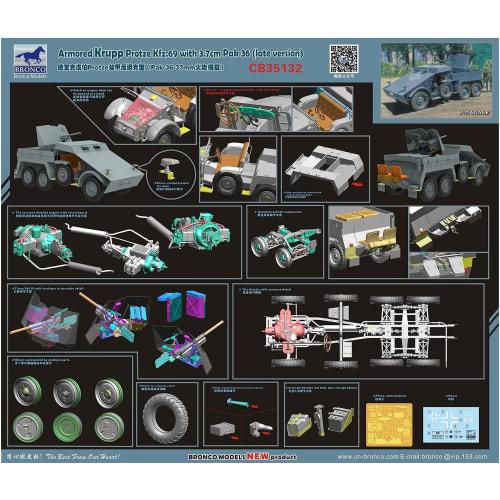 Bronco Model 1/35 German Krupp Protze 3.7cm Anti-Tank Self-Propelled Gun, Armored Type, Plastic Model Kit CB35132