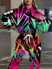 Europe and America 1116 New Fashion Casual Sports Hooded Flower Printed Sweater Set