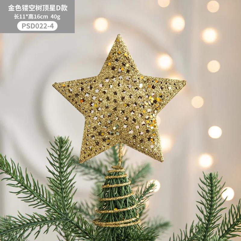 Gold Glitter Christmas Tree Top Iron Star Christmas Decorations for Home Xmas Tree Ornaments New Year 2023