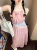 Pink suspender long dress women's summer new seaside vacation beach dress neck design niche skirt