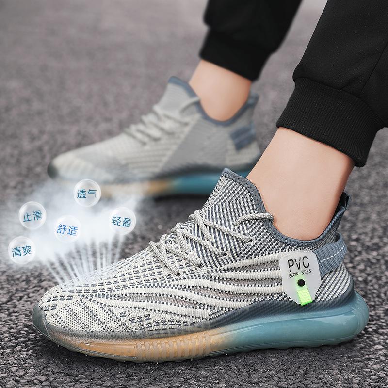 Frühling und Sommer fliegengewebte atmungsaktive dünne Kokosschuhe modische neue Popcorn-Sohle leuchtende Lauf-Sportschuhe für Herren