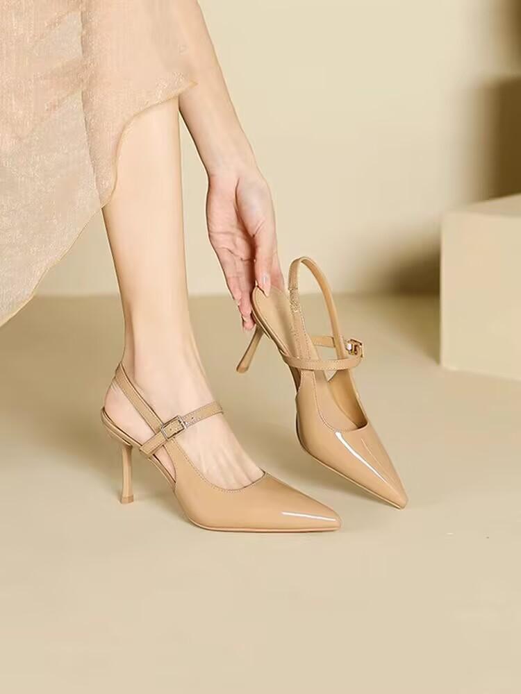 

Летние новые остроносые туфли на высоком каблуке женские шпильки сандалии с закрытой пяткой повседневные универсальные сандалии 40 телесный
