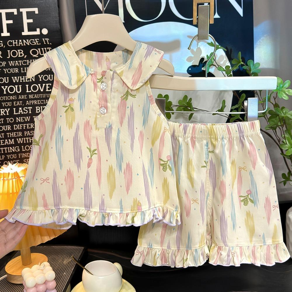 Ruffle Hem Baby Clothes Set Lightweight Fabric Shorts Suit Girls Outfit Set  Outdoor Play