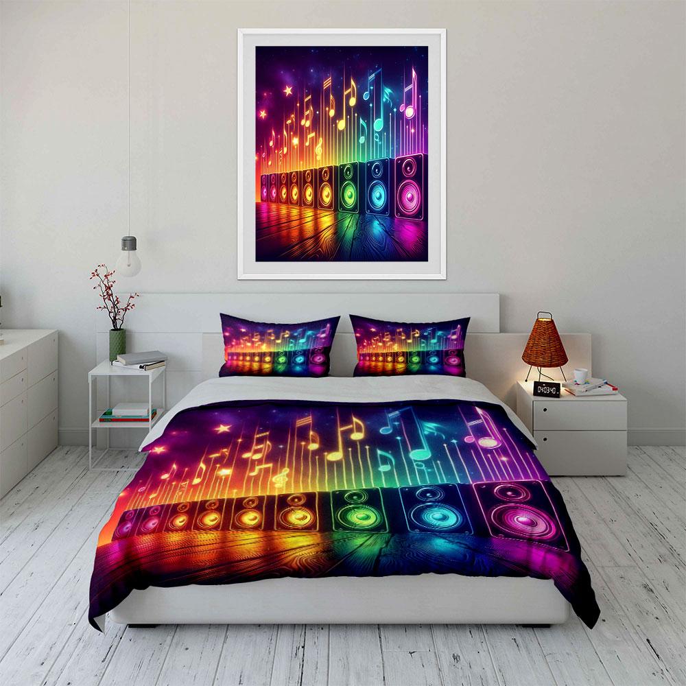 Dream Colorful Notes And Speakers Print Bedding Set 1 Duvet Cover 2 Pillowcases For Adult And Children Luxury Gift Full Size
