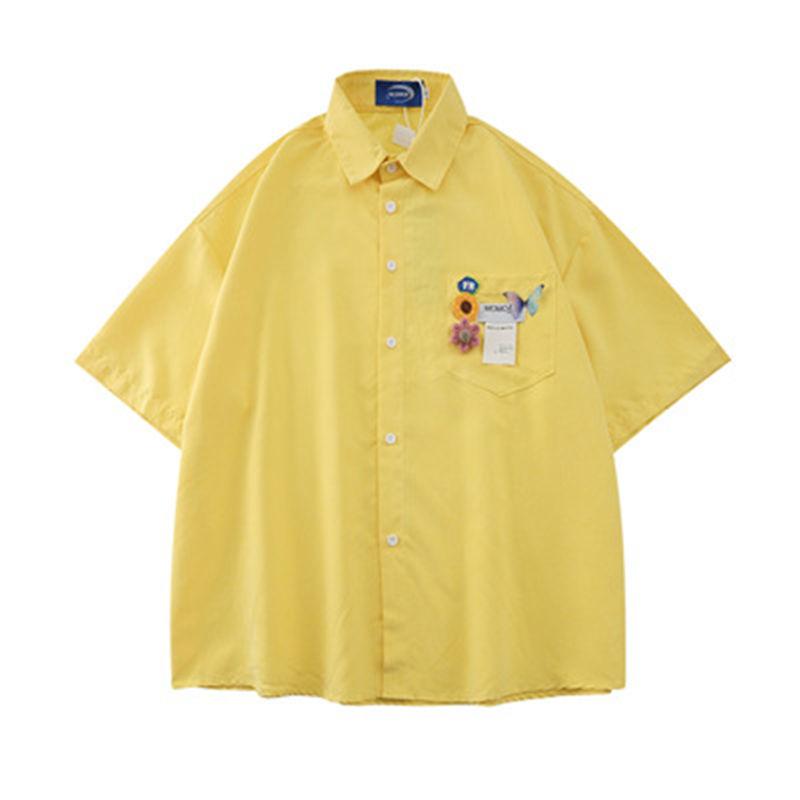 

Летняя японская рубашка с короткими рукавами в консервативном стиле с цветочным 3D украшением, милая блузка, свободная универсальная женская блузка onesize жёлтый