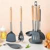 8 PCS Silicone Cooking Kitchen Utensil Set Wooden Handle Kitchen Baking Tools Kitchenware Accessories Storage Bucket