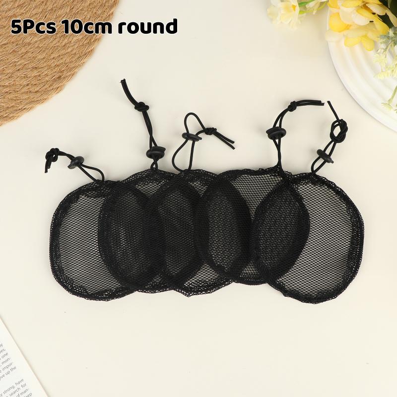 5Pcs Black Elastic Wig Net Breathable Mesh Hair Net With Adjustable Drawstring For Making Puff Bun Wig Tools Women Wig Nets