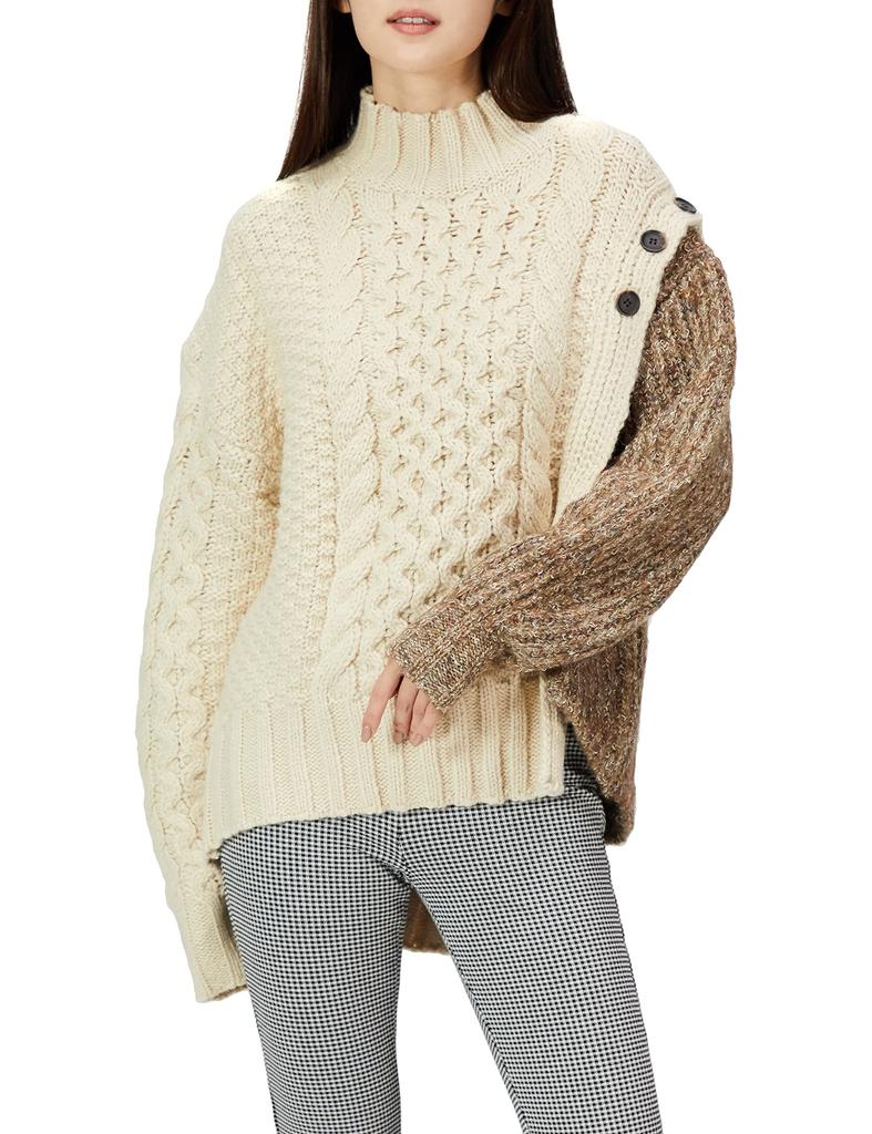 Lily Brown Half Cable Knit Top LWNT214170 IVR F Women's