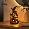 Halloween Party Props Witch Lamp, Light Up Figurine with Broom And Lantern, Gothic Resin Table Decor Spooky Night for Tabletop Indoor Home Mysterious