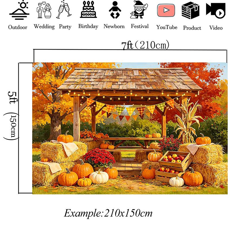 Mocsicka Autumn Gazebo Photography Backdrop Thanksgiving Tapestry Harvest Pumpkin Hay Bale Fall Leaves Background Family Banner