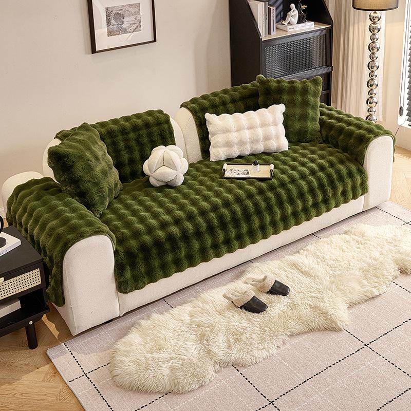 Neuer Herbst- und Winter Hase Plüsch Warm Plüsch Sofakissen Verdicktes Rutschfestes Kissen Leder Sofaüberwurf Überzugstoff