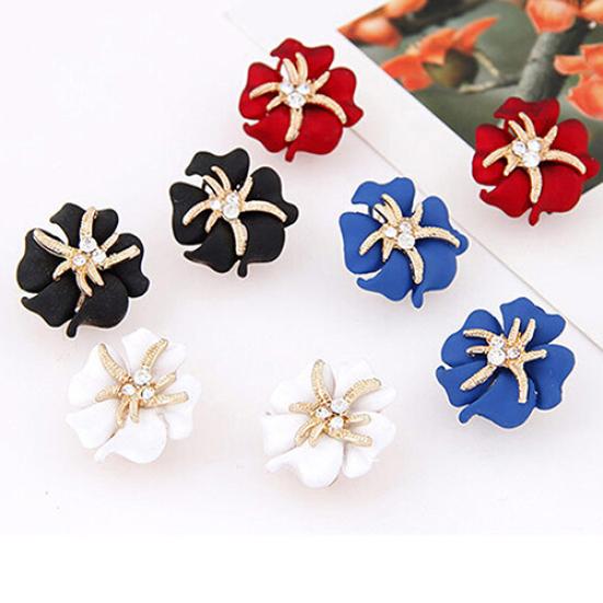 Women's Elegant Flower Starfish Charm Rhinestone Ear Studs Fashion Earrings Gift