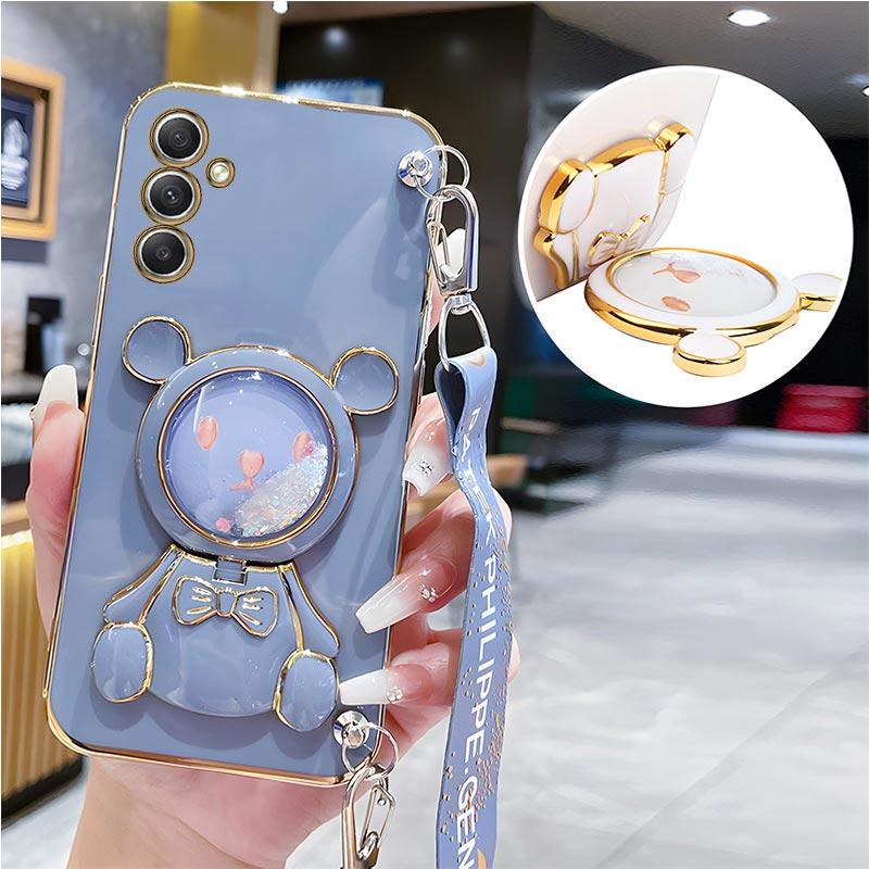 Luxury Bear Lanyard Strap Case For Samsung Galaxy A05 A05S A14 A54 A04 A34 A24 M14 4G 5G Cover