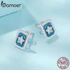 Bamoer Solid 925 Sterling Silver Vintage Star CZ Stud Earrings for Women Gift Retro Denim Blue Enamel Earrings