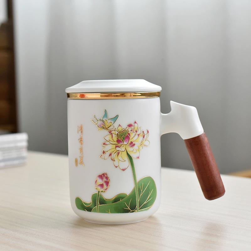 White Porcelain Tea Cup With Lid Office Tea Separation Teacup With Filter Cup Lettering Customized Gift Box