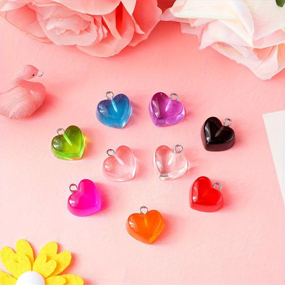 5pcs Cute Resin Heart Shaped Pendant DIY Bracelet Necklace Earrings Keychain Foot Chain Phone Chain