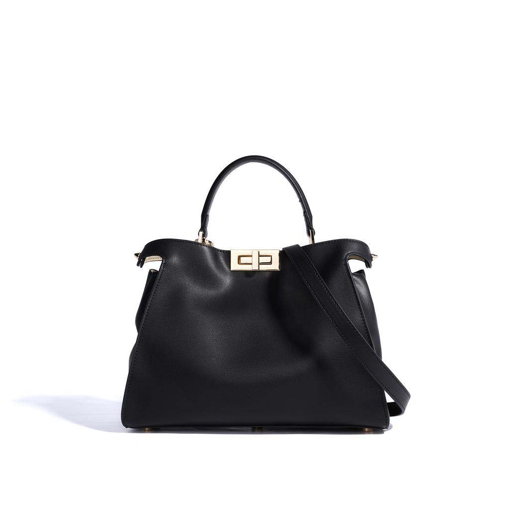 Nova bolsa real de 2025, bolsa feminina de couro genuíno, fivela giratória, bolsa mensageiro feminina grande de couro de vaca, bolsa mensageiro portátil, bolsa de mão.