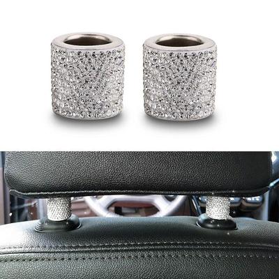 Universal Crystal Rhinestone Car Seat Headrest Ring Collars Decor Charms Diamond Bling Car Interior Accessories for Women Girls