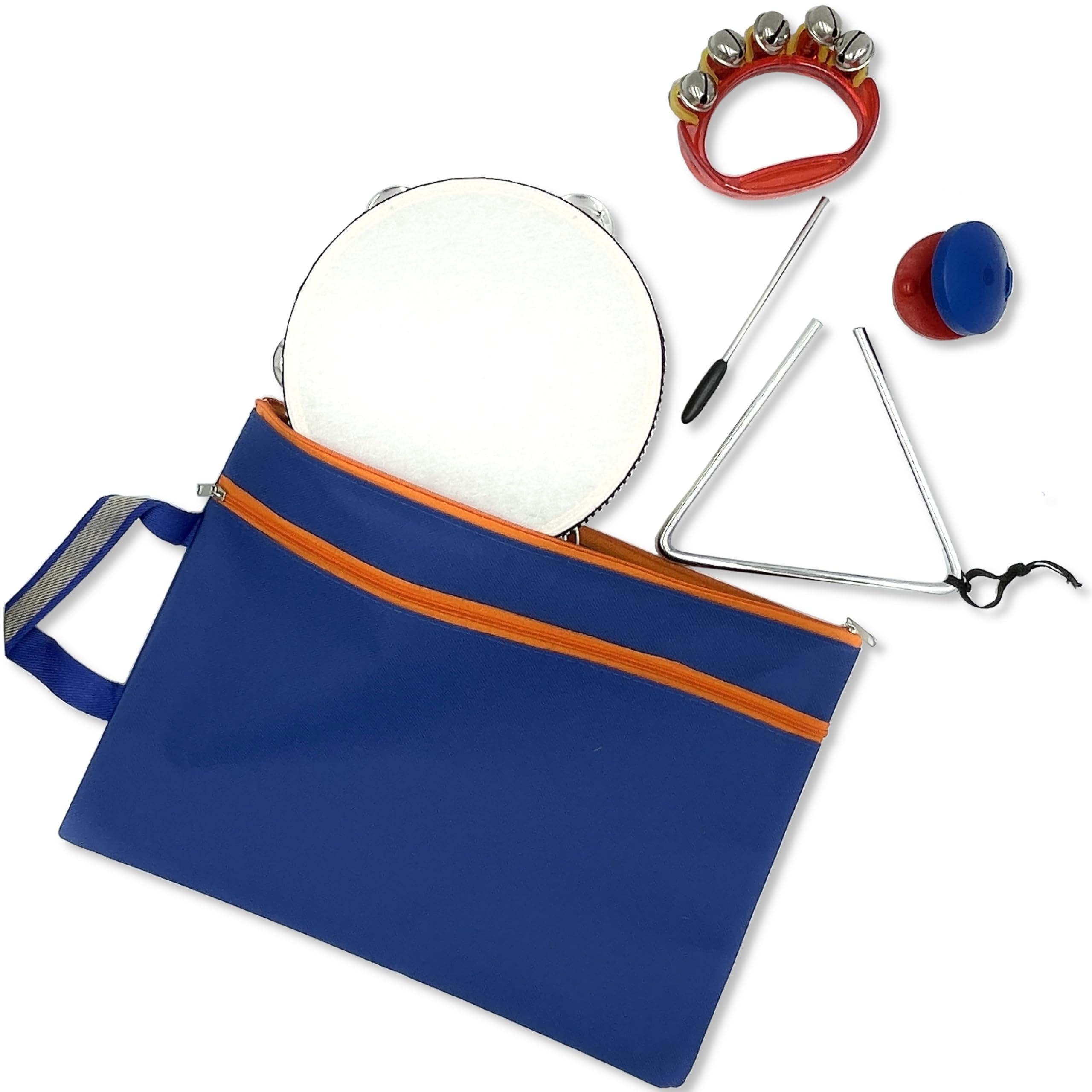 

Плоский 4-предметный перкуссионный набор для детей и учеников начальной школы, включает тамбурин, колокольчики, треугольник и кастаньеты, с сумкой для хранения