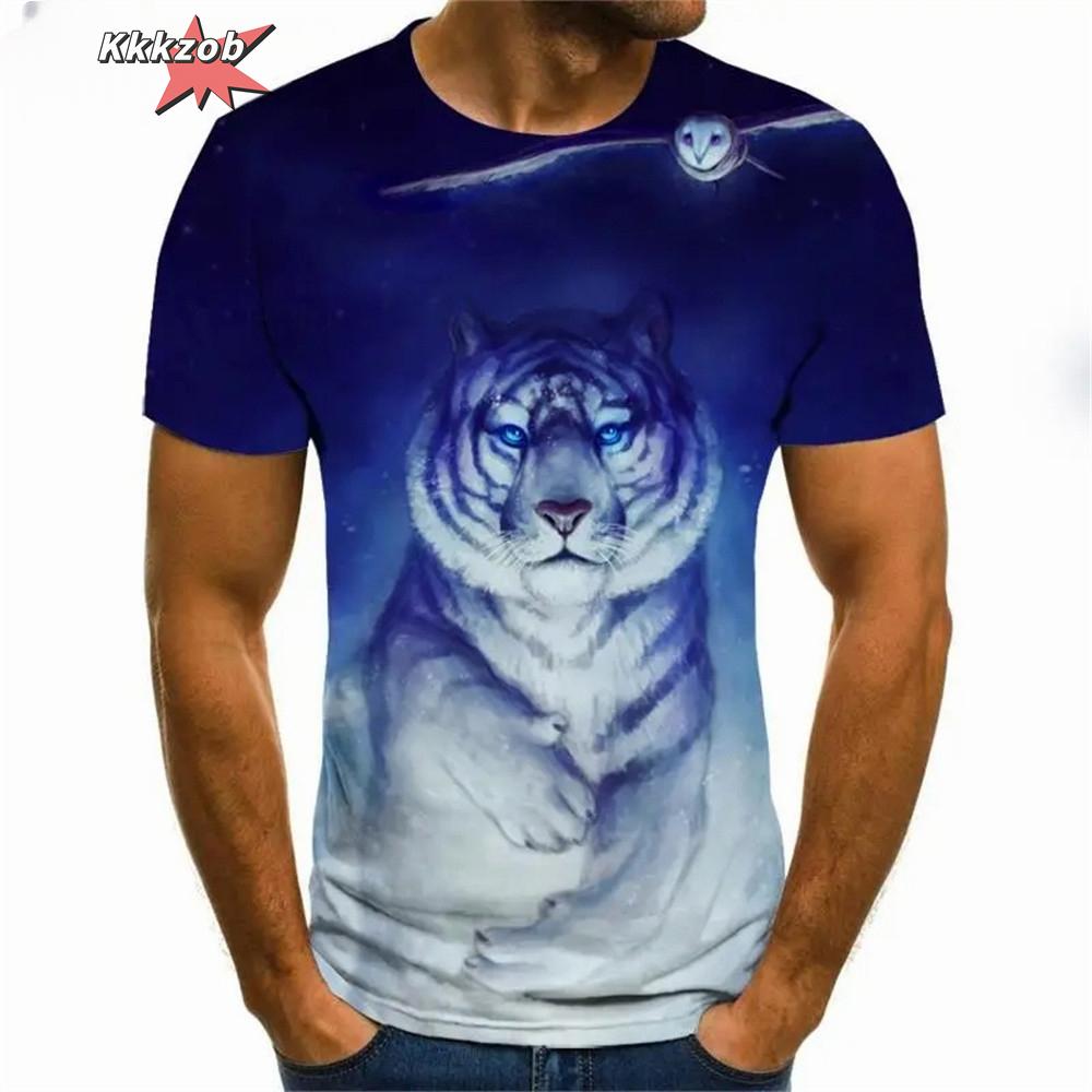 Fierce Tiger Animal Pattern Men s T-Shirts Short Sleeve 3D Animal Printed Trend Street Tee Oversized T Shirt Men Clothing Tops S
