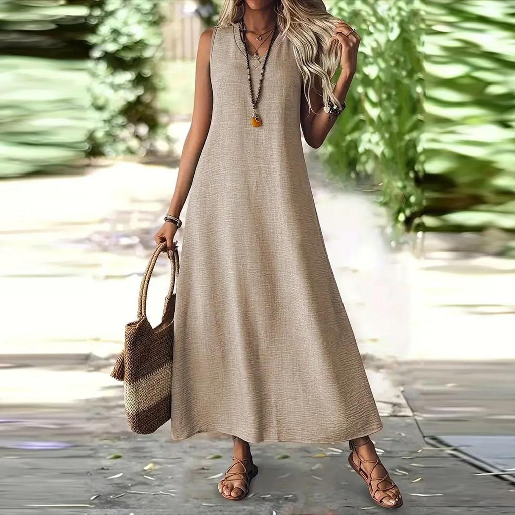 Women's Sleeveless V-Neck Long Maxi Dress