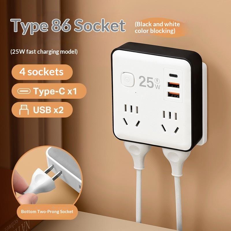 25W Fast Charge Wall Power Socket Stable Output USB C USB A Multi Port Outlet for Office Travel Dorm