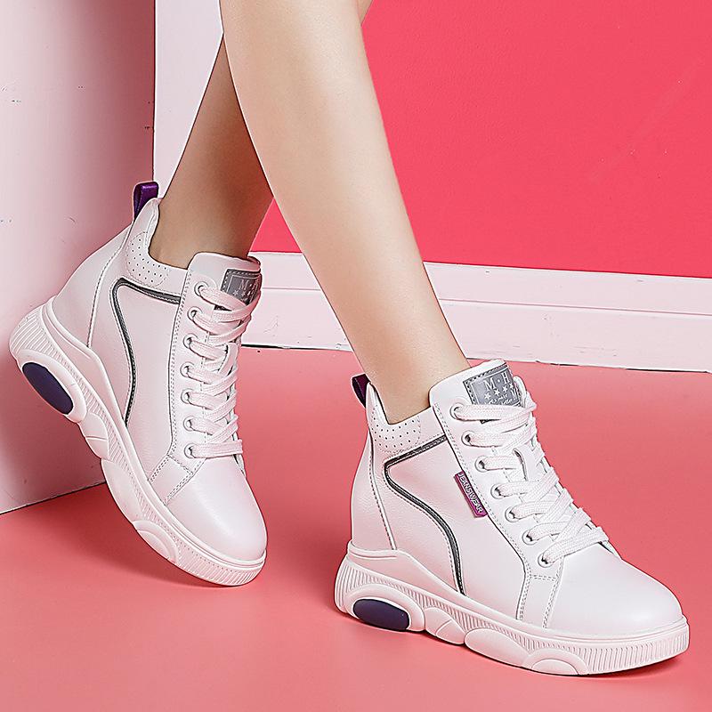 Women's High-Top White Cotton Shoes with Plush Lining, Autumn/Winter 2022 Collection - Height-Enhancing Sports Casual Footwear.